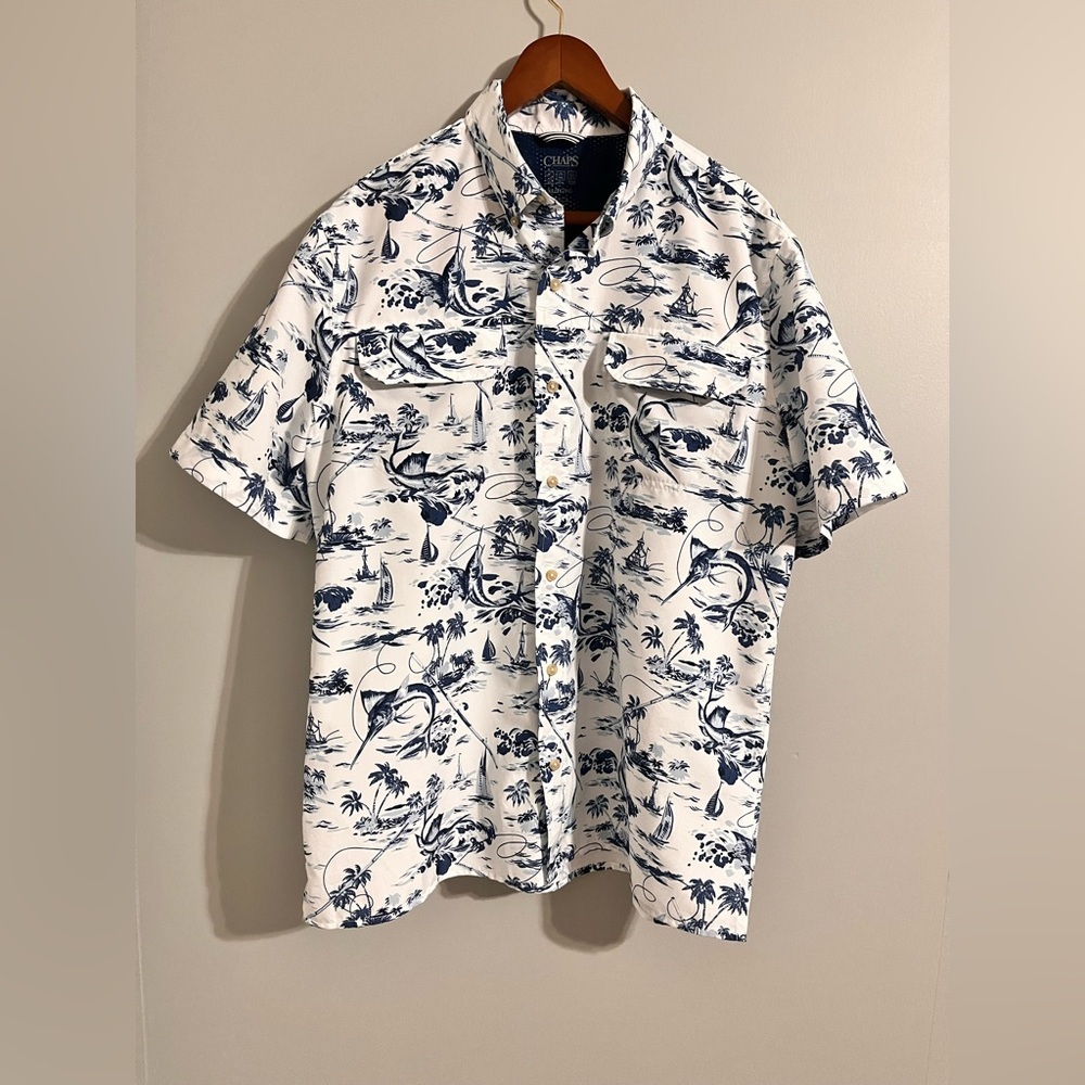 Chaps blue marlin button down shirt